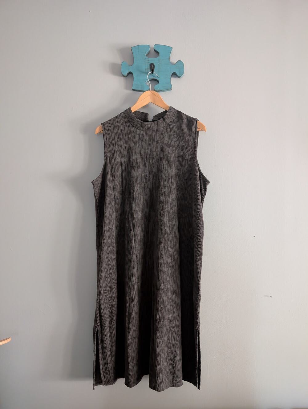 Eileen Fisher Gray Tencel Blend Sleeveless Dress Soft Stretch Minimalist Midi L